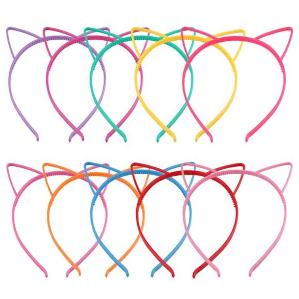 Cat Ear Headbands 10 Pack Girls Women Plastic Hair Accessories Party Favors Kids